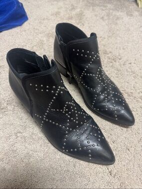 Treasure and Bond Studded Black Pointed Leather Ankle Boots